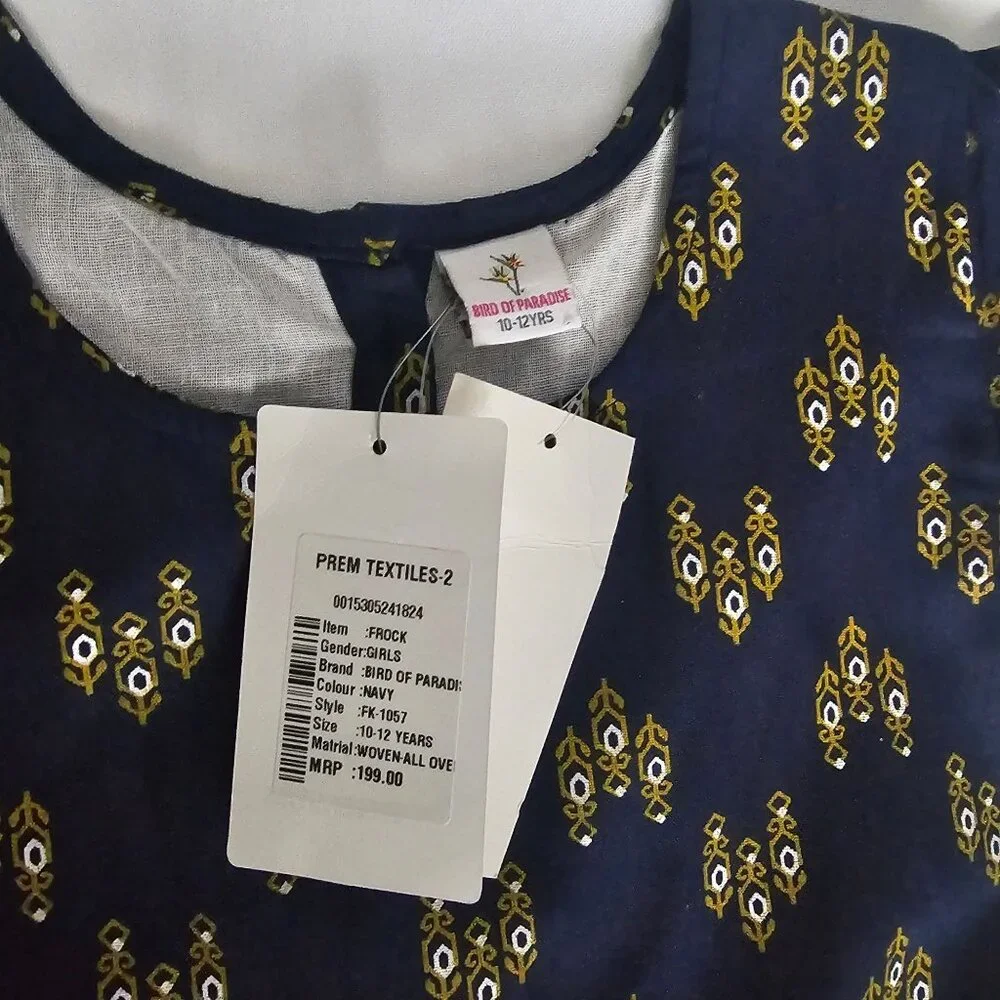 Bird Of Paradise Navy Woven All-Over Print Frock Flutter Sleeve Dress 10-12 NWT - Picture 6 of 11